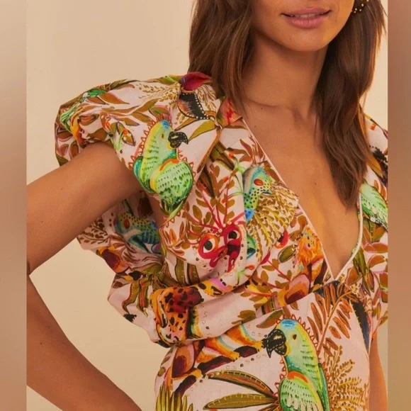 NWT Farm Rio Pink ‘Into the Jungle’ Euroflax Premium Linen Midi Dress - Picture 7 of 7